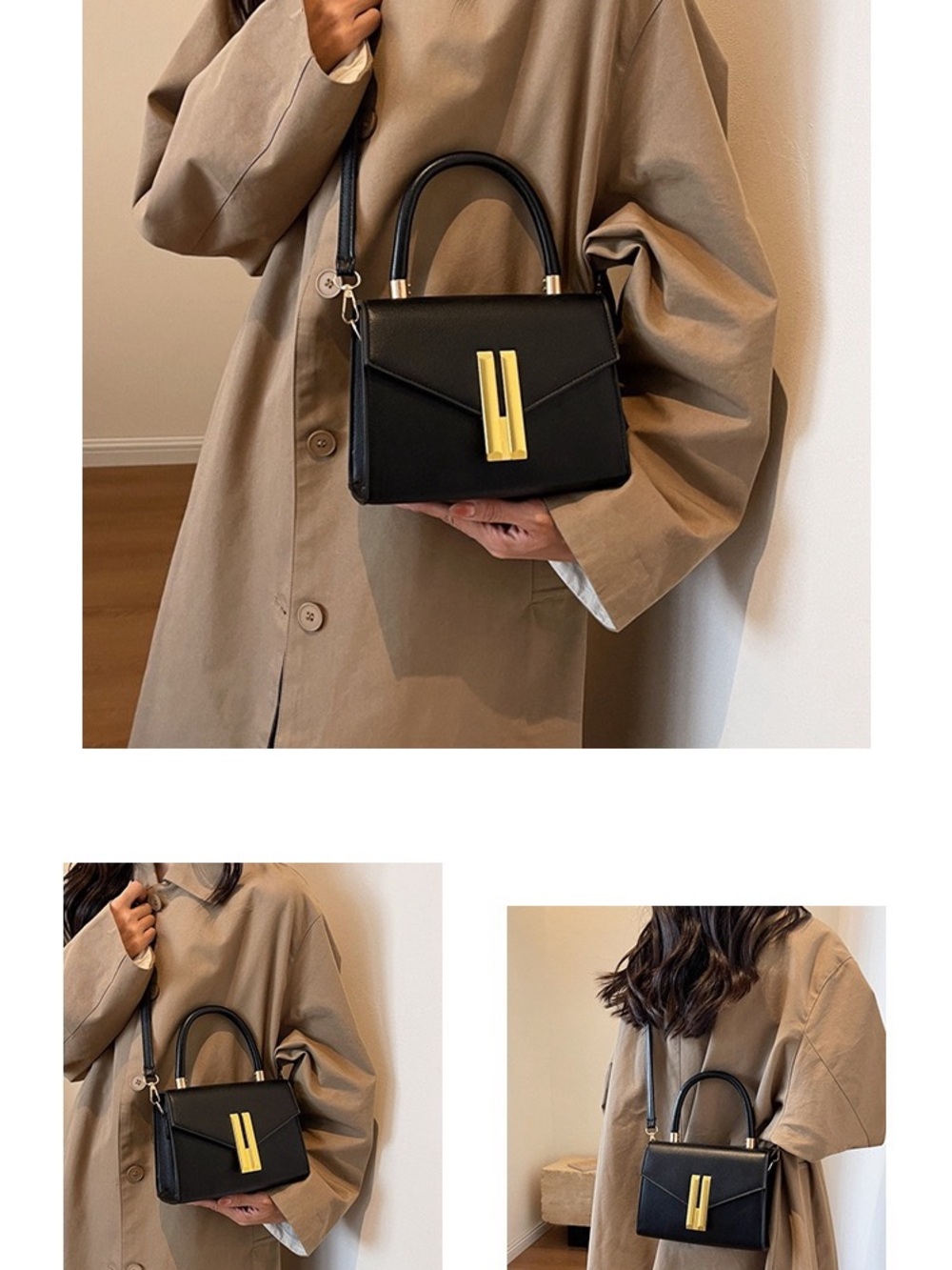 Classic Black Top-Handle Satchel with Gold Hardware
